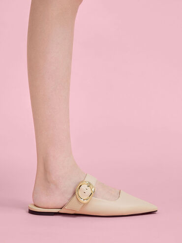 Buckle-Strap Flat Mules, สีนู้ด, hi-res