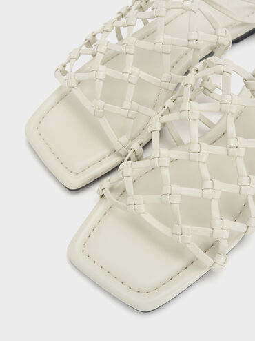 รองเท้าแตะดีไซน์แบบสานพร้อมสายพันข้อเท้า, สีชอล์ค, hi-res