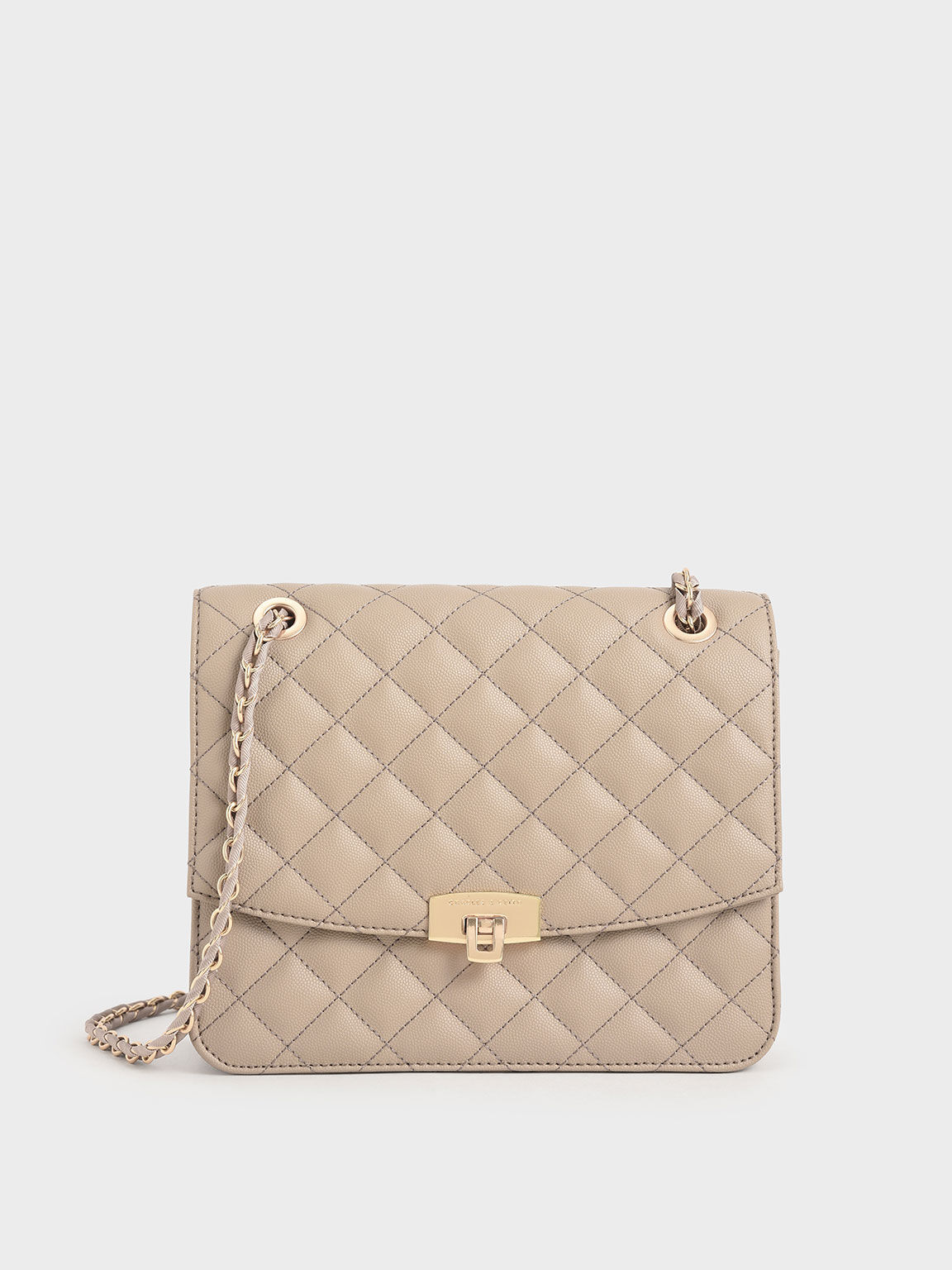 Sand Quilted Chain Strap Clutch 