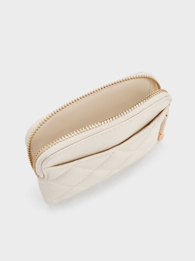 Alva Quilted Top-Zip Card Holder, Cream, hi-res