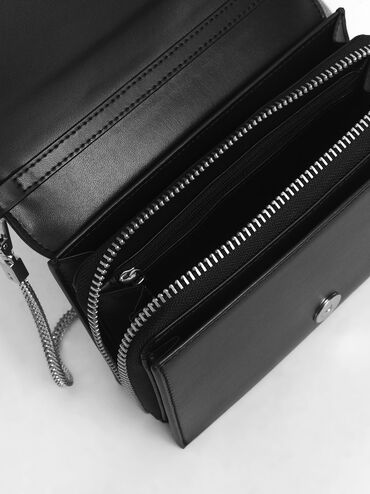 Metallic Edge Crossbody Bag, สีดำ, hi-res