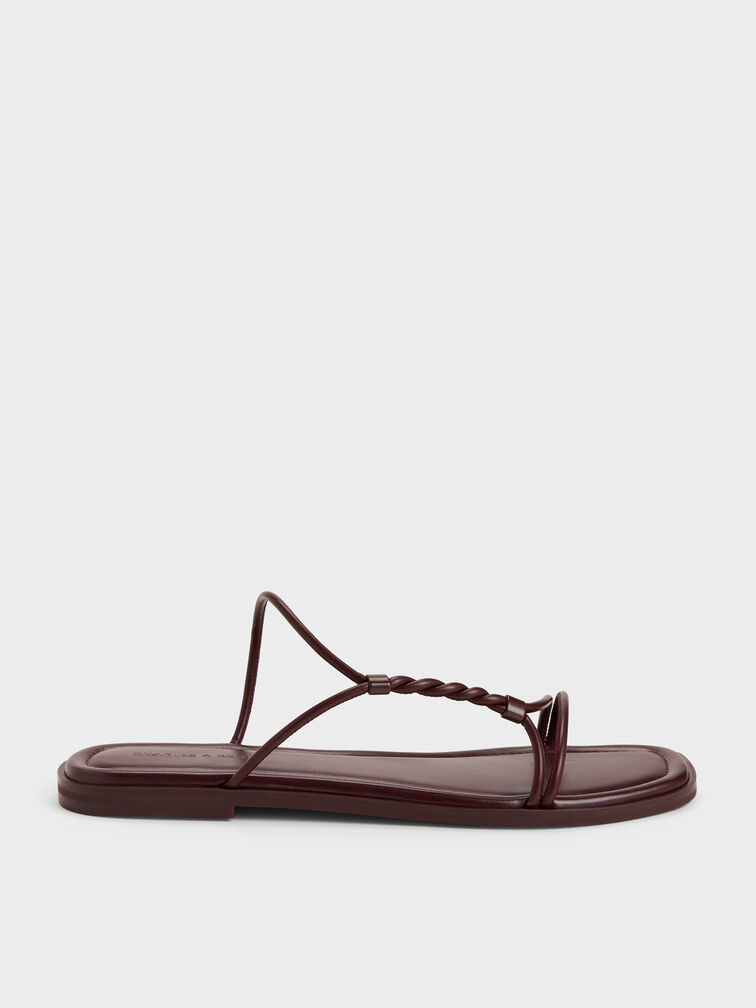 Fianna Twist-Strap Slide Sandals, Burgundy, hi-res