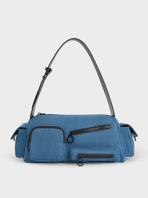 Mathilda Denim Multi-Pocket Shoulder Bag, , hi-res
