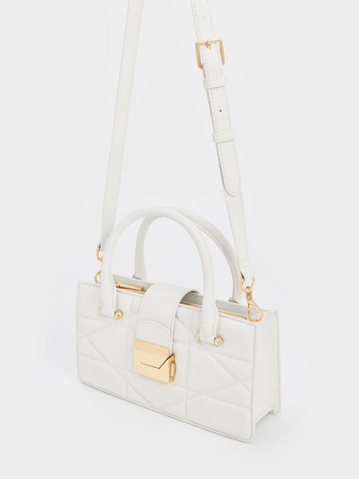Blanche Quilted Top Handle Bag, สีขาว, hi-res