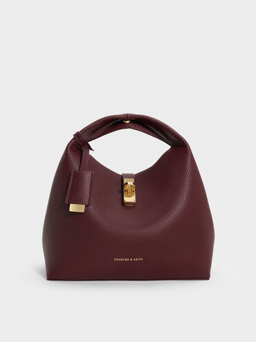Chance Turn-Lock Bucket Bag, Wineberry Red, hi-res