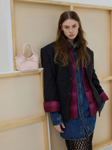 Hazel Bow Tubular Top Handle Bag, Soft Pink, hi-res