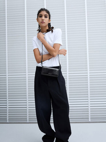 กระเป๋าสตางค์ใบยาวรุ่น Sloane, สีดำอะไหล่สีเงิน, hi-res