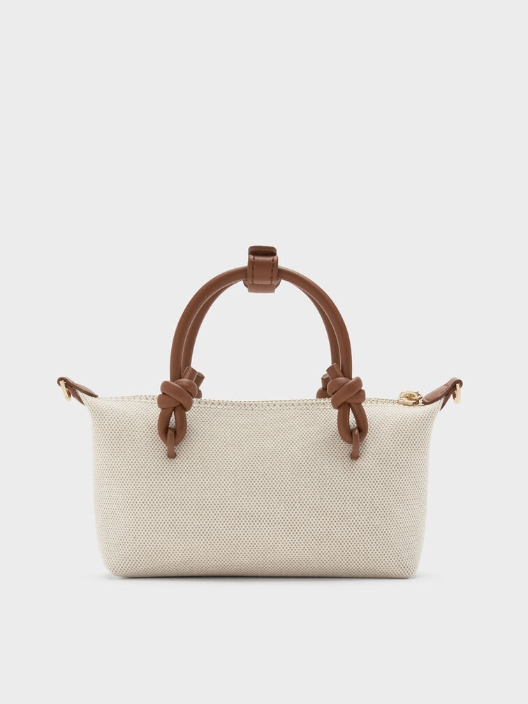 กระเป๋าโท้ทวัสดุผ้าแคนวาสพร้อมหูจับแบบปมรุ่น Sammie, สีช็อคโกแลต, hi-res