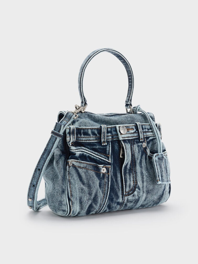 Arita Denim Jeans Top Handle Bag, Denim Blue, hi-res