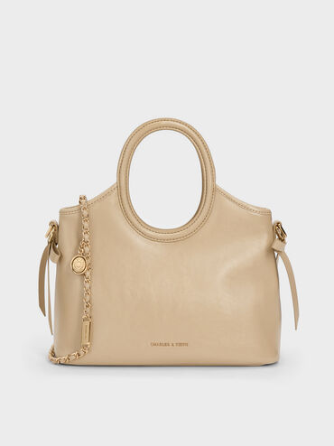 Mini Dalia Bow Oval-Handle Tote Bag, Sand Beige, hi-res