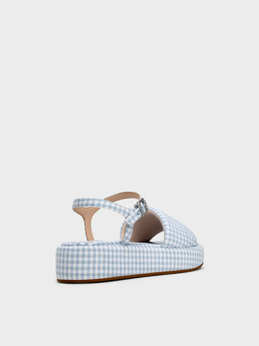 Gingham Ankle-Strap Flatform Sandals, Light Blue, hi-res