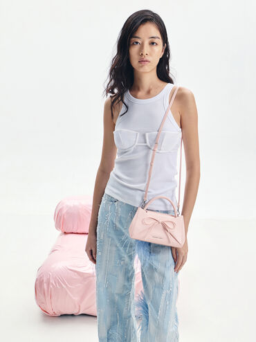 Hazel Bow Panelled Top Handle Bag, Soft Pink, hi-res