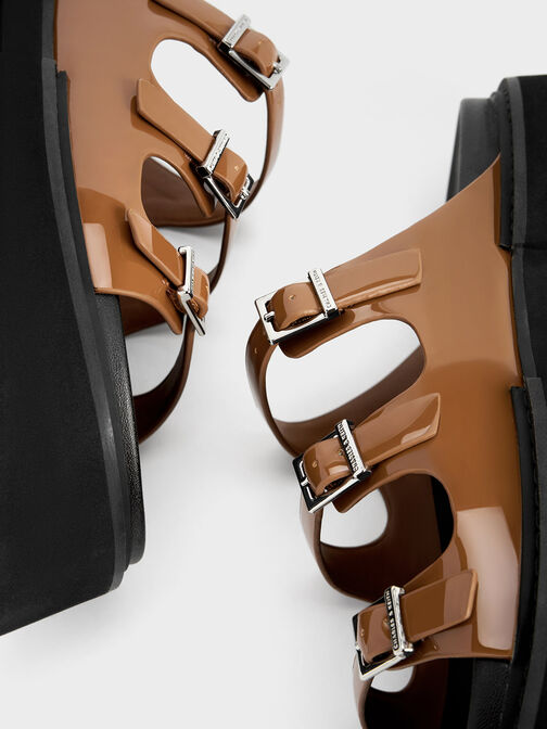 Nadine Patent Triple-Strap Platform Sandals, สีคอนยัค, hi-res