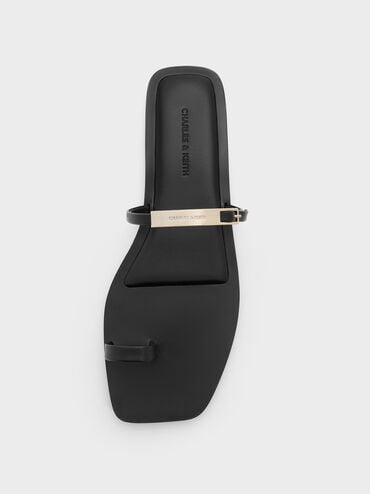 Metallic-Bar Toe-Ring Sandals, Black, hi-res