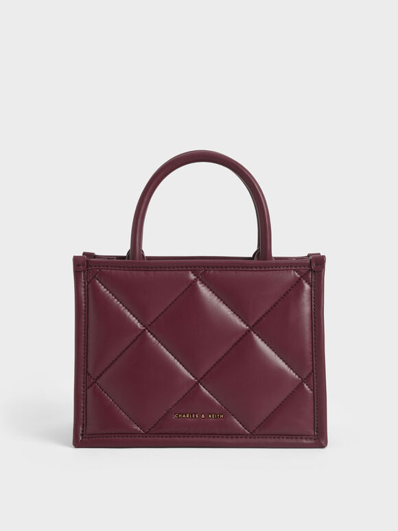 Celia Quilted Double Handle Tote Bag, Burgundy, hi-res