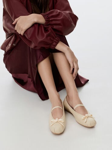 Kelis Rose-Bow Mary Jane Flats, Beige, hi-res