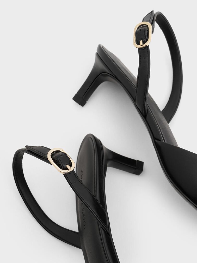 Pointed-Toe Slingback Kitten Heels, Black, hi-res