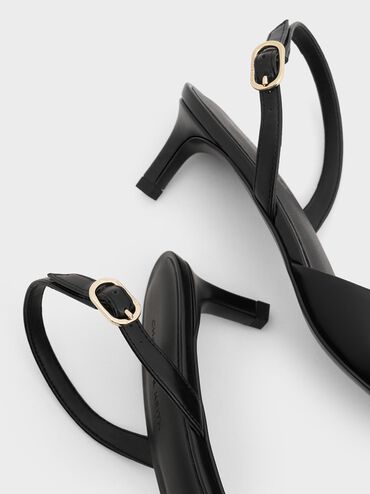 Pointed-Toe Slingback Kitten Heels, Black, hi-res