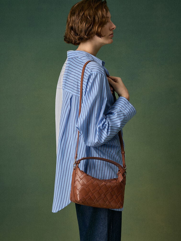 Ivette Woven Shoulder Bag, Chocolate, hi-res