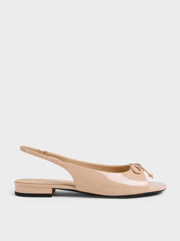 Imani Patent Bow Slingback Sandals, Nude, hi-res