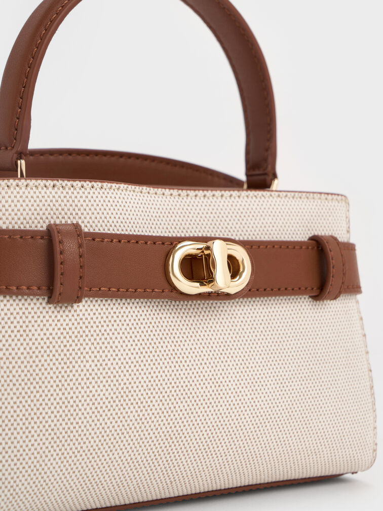 กระเป๋าถือผ้าแคนวาสดีไซน์แบบทูโทนรุ่น Aubrielle, สีโทปแคนวาส, hi-res