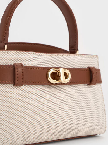 Aubrielle Canvas Two-Tone Top Handle Bag, Taupe Canvas, hi-res
