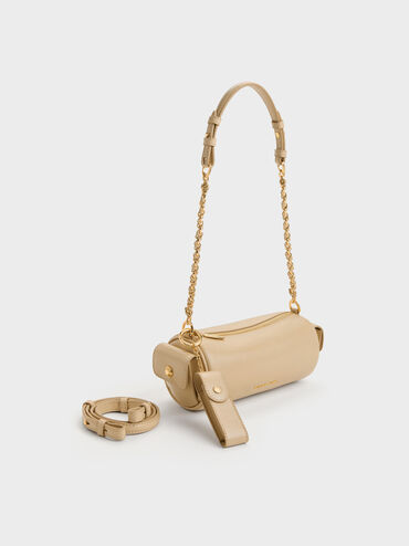 Lottie Side-Pocket Chain Shoulder Bag, Sand Beige, hi-res