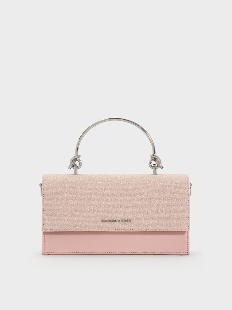 Kristine Glittered Wallet On Chain, Pink, hi-res