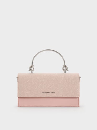 Kristine Glittered Wallet On Chain, Pink, hi-res