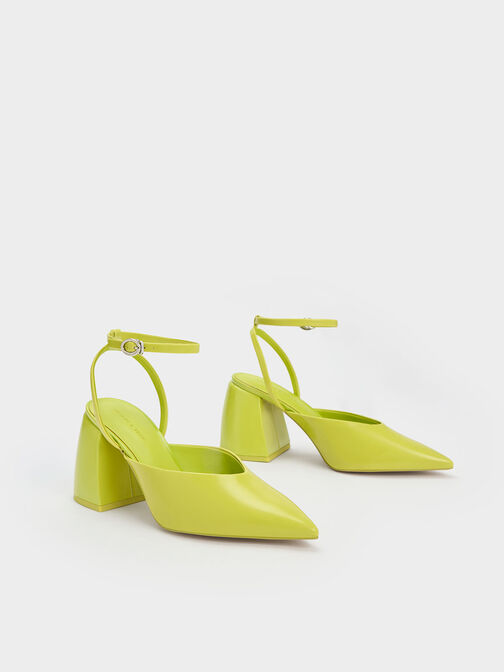Chunky Heel Ankle-Strap Pumps, Lime, hi-res