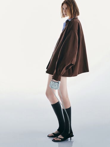 ชาร์มกระเป๋าใบจิ๋วผ้าไนลอนดีเทลย่นรุ่น Klio, สีซีซอลต์บลู, hi-res