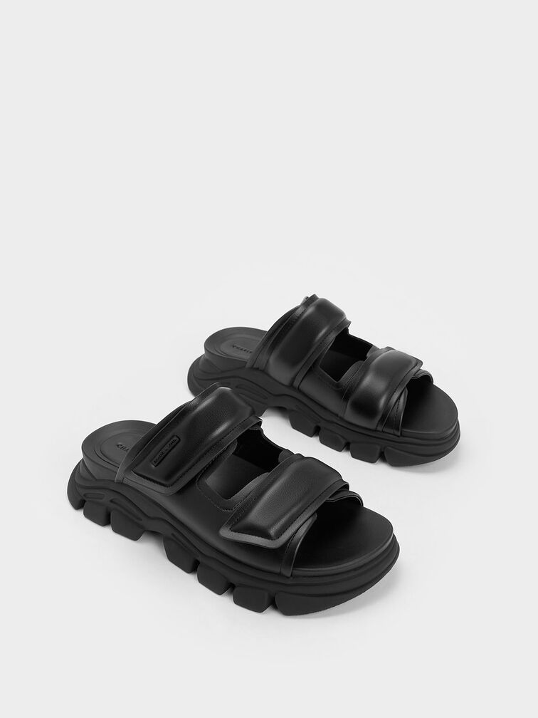 Dash Double Strap Slides, สีดำ, hi-res