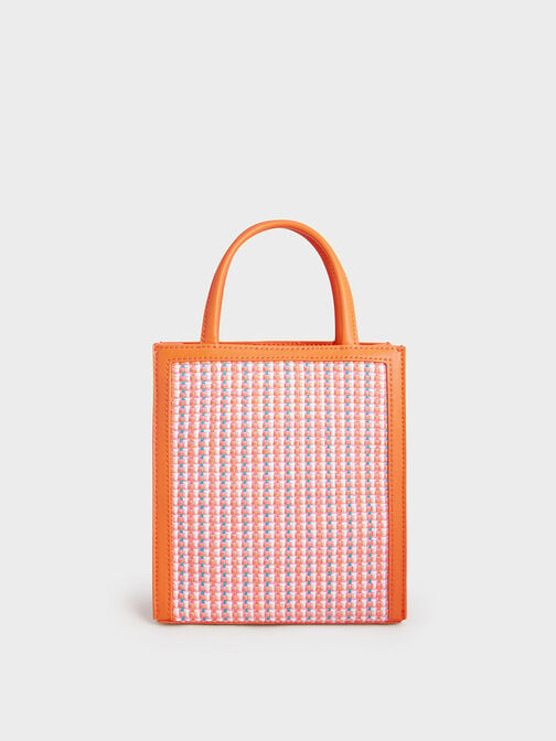 Tweed Double Handle Tote Bag, สีส้ม, hi-res