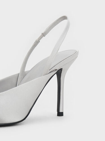 Recycled Polyester Beaded Circle Slingback Pumps, สีเงิน, hi-res