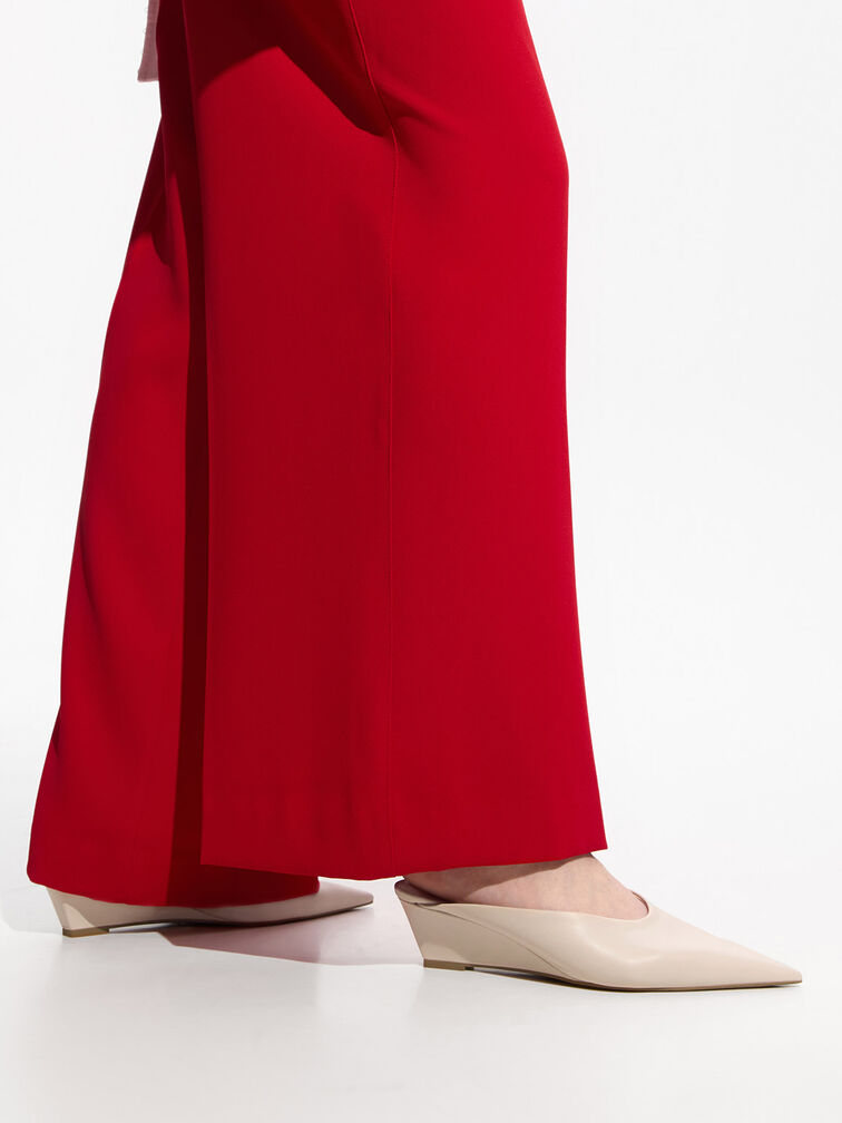 Pointed-Toe Wedge Mules, Cream, hi-res
