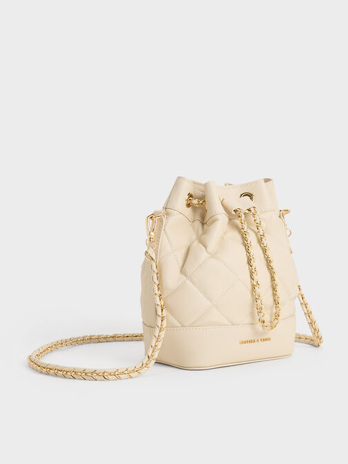 Quilted Two-Way Bucket Bag, Beige, hi-res