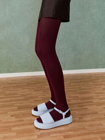 Gingham Ankle-Strap Flatform Sandals, Light Blue, hi-res