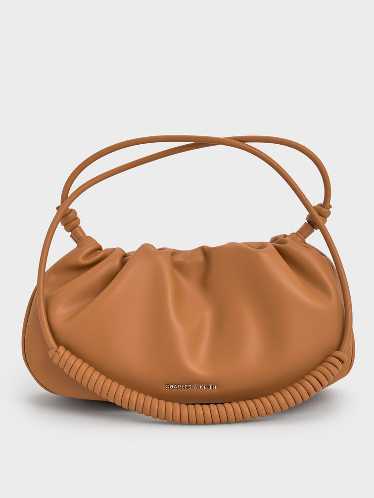 Lorelai Ruched Knotted-Strap Shoulder Bag, Russet Brown, hi-res