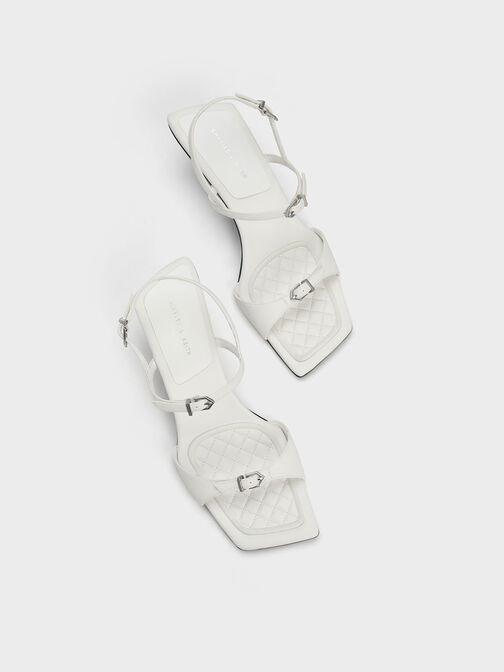 Sculptural Heel Buckled Sandals, สีขาว, hi-res