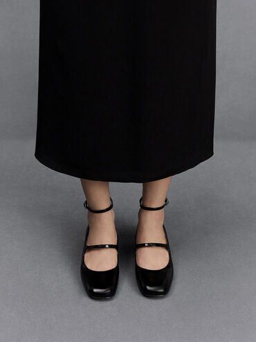 รองเท้าทรงแมรี่เจนดีไซน์หนังแท้แบบปิดส้นรุ่น Claire, หนังเงาสีดำ, hi-res