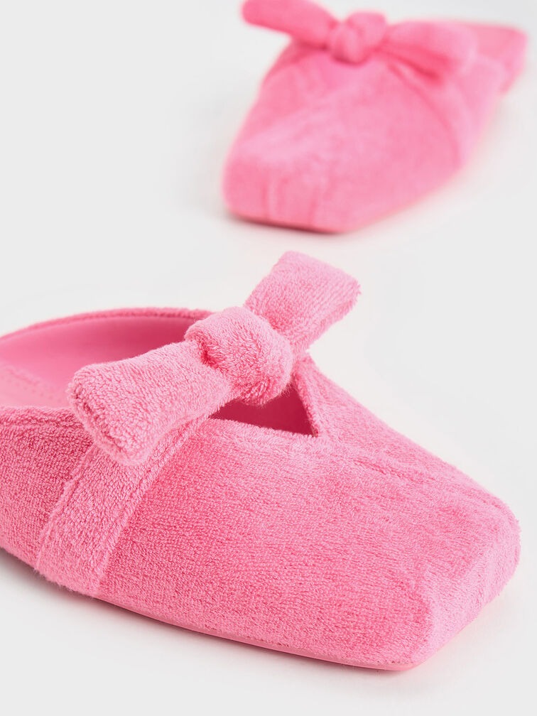 รองเท้าเปิดส้นเท็กซ์เจอร์ผ้าถักดีไซน์สายคาดเท้าผูกปมรุ่น Loey, สีชมพู, hi-res