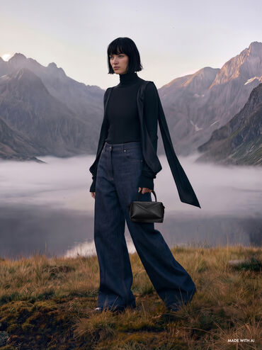 กระเป๋าโบว์ลิ่งดีไซน์ลายเรขาคณิตรุ่น Midori, สีดำอะไหล่สีดำ, hi-res