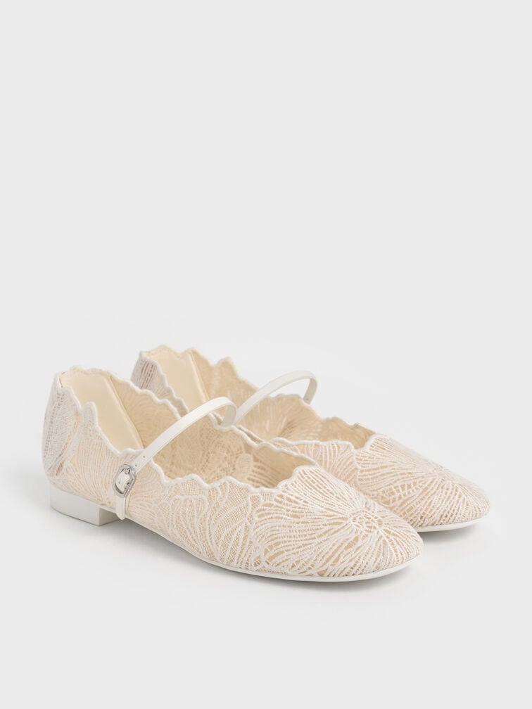 Meja Floral Mary Jane Flats, White, hi-res