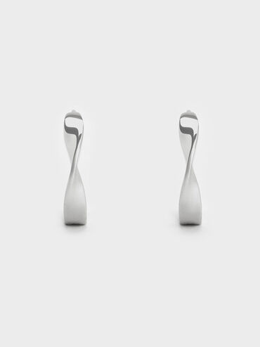 Lena Twist Hoop Earrings, Silver, hi-res