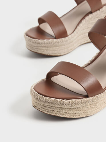 Buckled Espadrille Wedges, สีน้ำตาล, hi-res