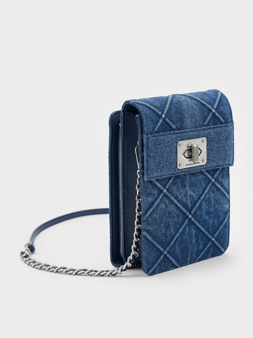 Eleni Denim Quilted Elongated Crossbody Bag, Denim Blue, hi-res