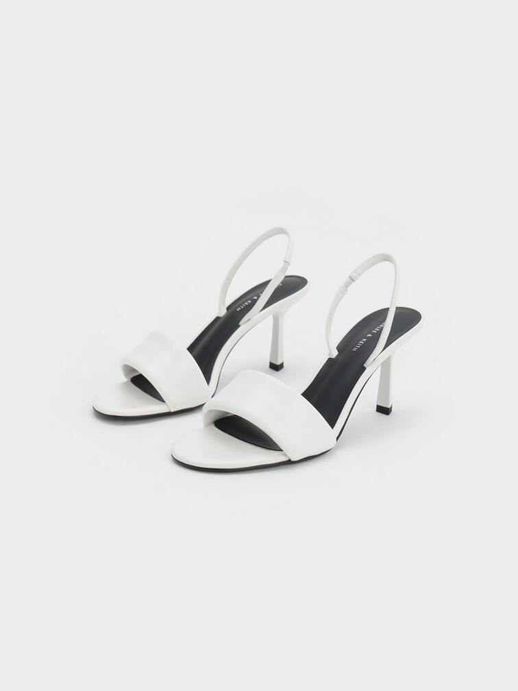 Padded Strap Slingback Pumps, White, hi-res