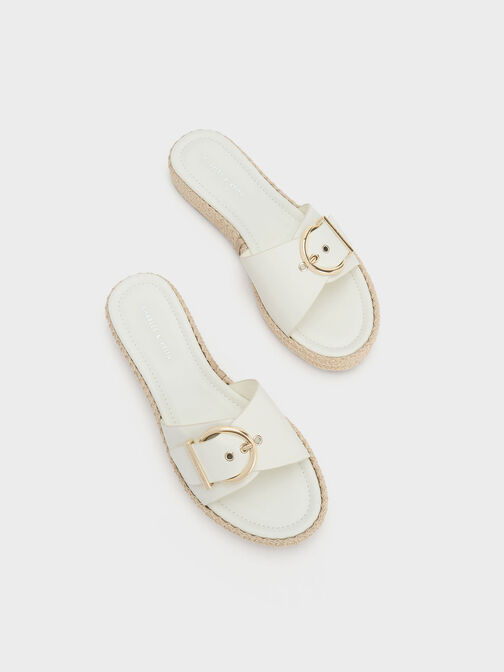 Buckled Espadrille Flat Sandals, สีชอล์ค, hi-res