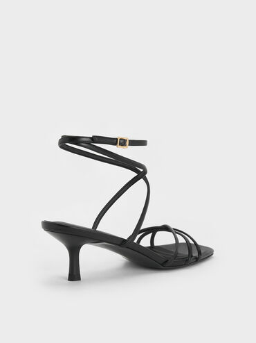 Strappy Ankle-Strap Kitten-Heel Sandals, Black, hi-res