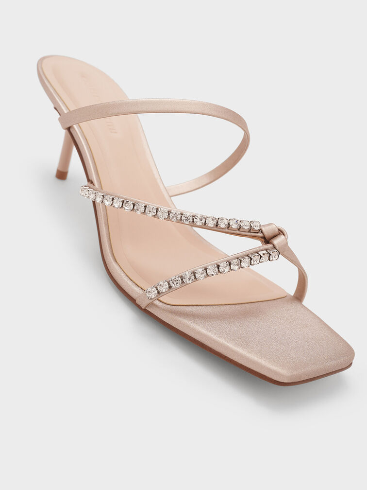 Gem-Embellished Strappy Heeled Sandals, Nude, hi-res